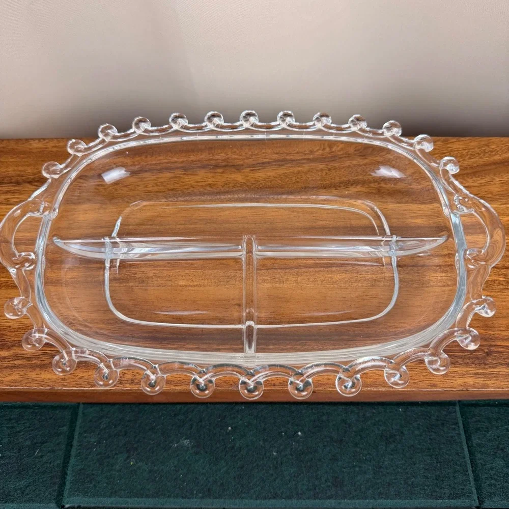 Heisey Glass Lariat Divided Relish Dish Oval Serving Tray Clear 3 Section 12.5in